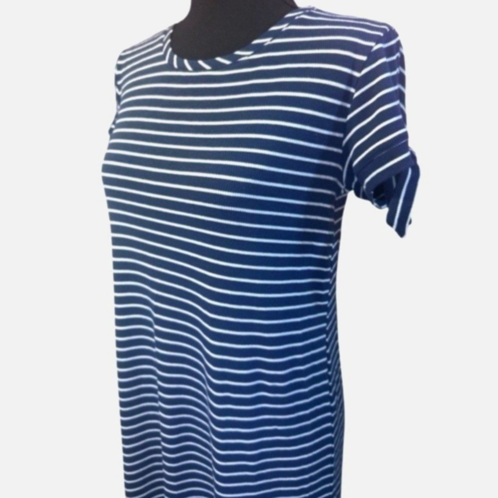 LC‎ Lauren Conrad Navy White Striped T Shirt Dress Tie Sleeve Size S